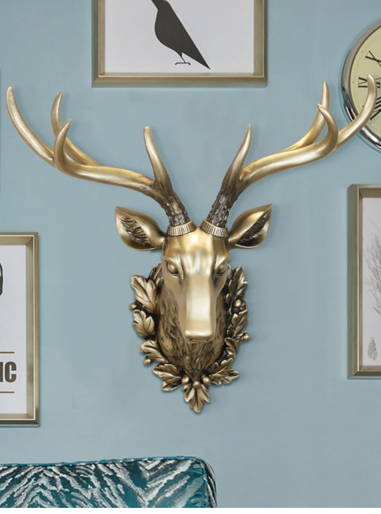 Home Decoration Accessories 3D Deer Head Statue 46x43cm Wall Decor Modern Abstract Sculpture Vintage Living Room Resin Statues (1)