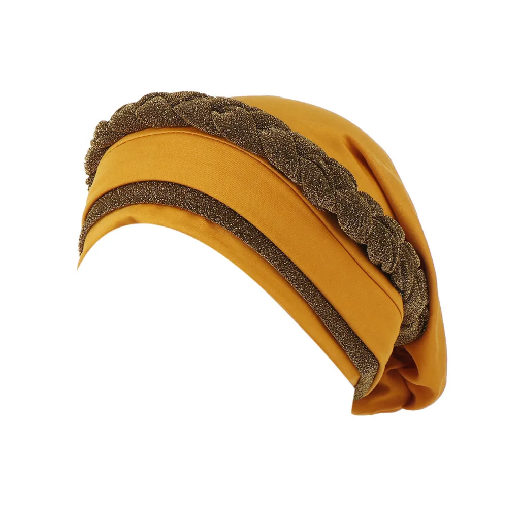 Yellow Женский головной убор, мягкие теплые регулируемые шапки для женщин, мусульманский фронтальный крест, хиджаб, тюрбан, шапка после химиотерапии, головной шарф, головной убор - Цвет: Yellow