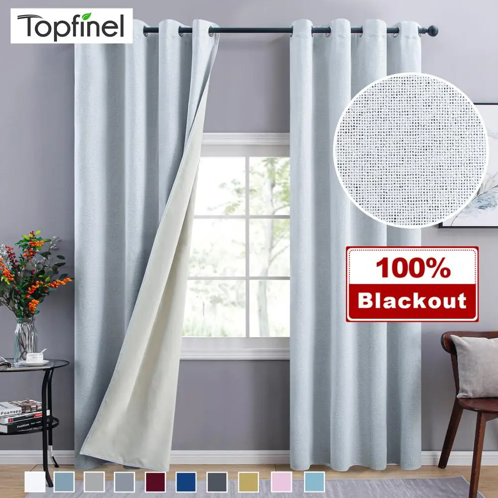 

Topfinel Modern Linen 100% Blackout Curtains for Living Room Solid Bedroom curtains for window Treatment Custom Made 2020 New
