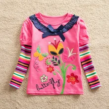 Повседневная Блузка для маленьких девочек; блузка с длинными рукавами и круглым вырезом с цветочной вышивкой; модная повседневная осенняя одежда для девочек