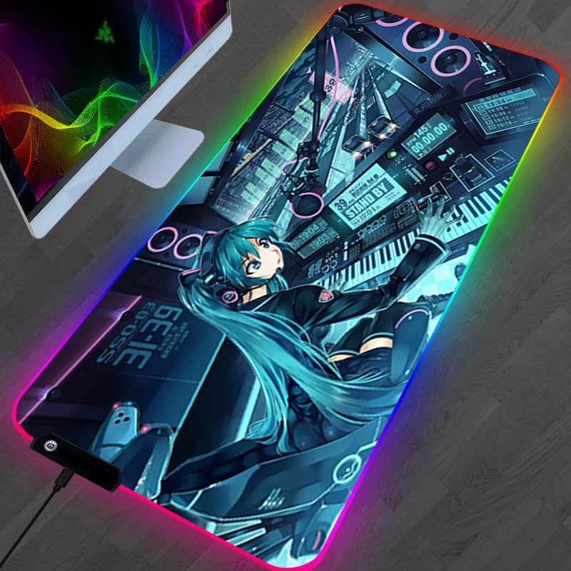 RGB Kawaii Girl Mouse Pad Large Mousepad Anime Rug Computer Desk Accessories Note Gamer Gamers Backlit Mat Gaming Carpet Office |