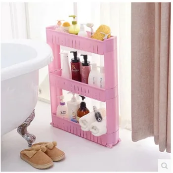 

3 Layer Gap Plastic Storage Rack Organizer Rack Storage Slim Slide Out Storage Tower Rack Shelf with Wheels for Home Kitchen