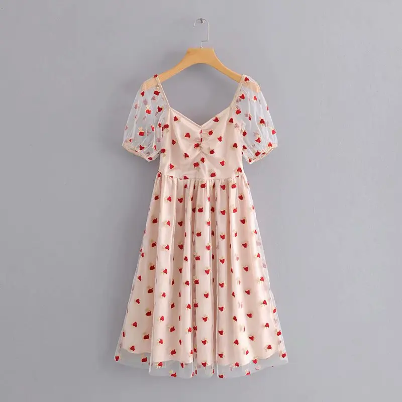 

Dn-7100 WOMEN'S Dress New Products Heart Embroidered Mesh Dress