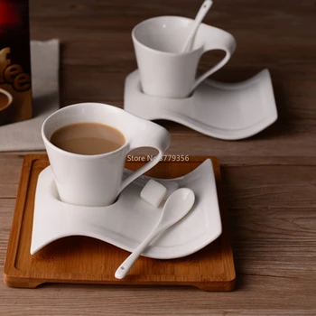 70-220Ceramic Coffee Cup Set – Creative Wave Milk Mug & Saucer, European Style Couple Tea Cup Set, Water & Coffee CupsMl Ceramic Coffee Cup Set Creative Wave Milk Mug and Saucer Set European Couple Tea Cup Set Water Cups 1