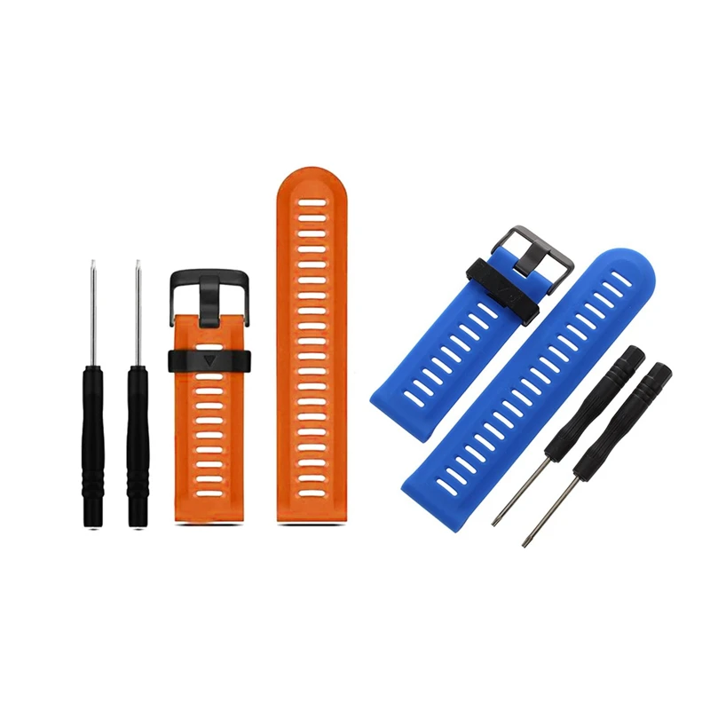 

2 Pcs for Garmin Fenix 3 HR Soft Silicone Strap Replacement Wrist Watch Band+Tool Kits, Blue & Orange