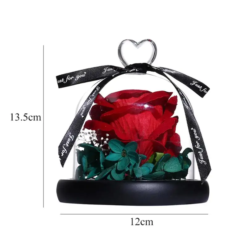 Роза в колбе имитация цветка розы черная основа стеклянный купол лучший для Дня матери День Святого Валентина подарок на день рождения подарок - Цвет: Red
