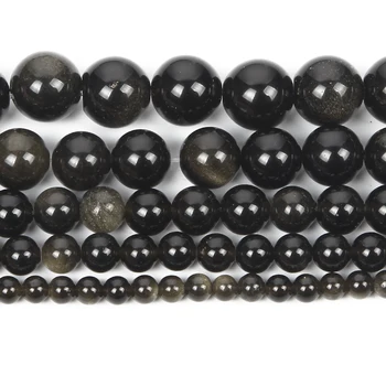 

Natural Stone Obsidian Black Gold Veins Charm Round Loose Beads For Jewelry Making For Needlework Beads Diy Strand 6/8/10/12 MM