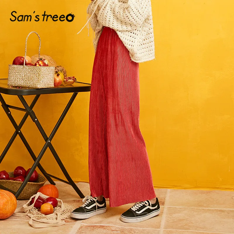 SAM'S TREE/Полосатые однотонные бархатные широкие женские брюки, осенние зимние прямые свободные повседневные корейские офисные женские брюки