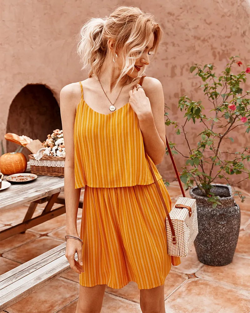 Women Summer Sexy Stripe Loose 2-piece Casual Suspender Top Comfortable Shorts Two Piece Set Tracksuit 2020 Fashion Hot Sell New