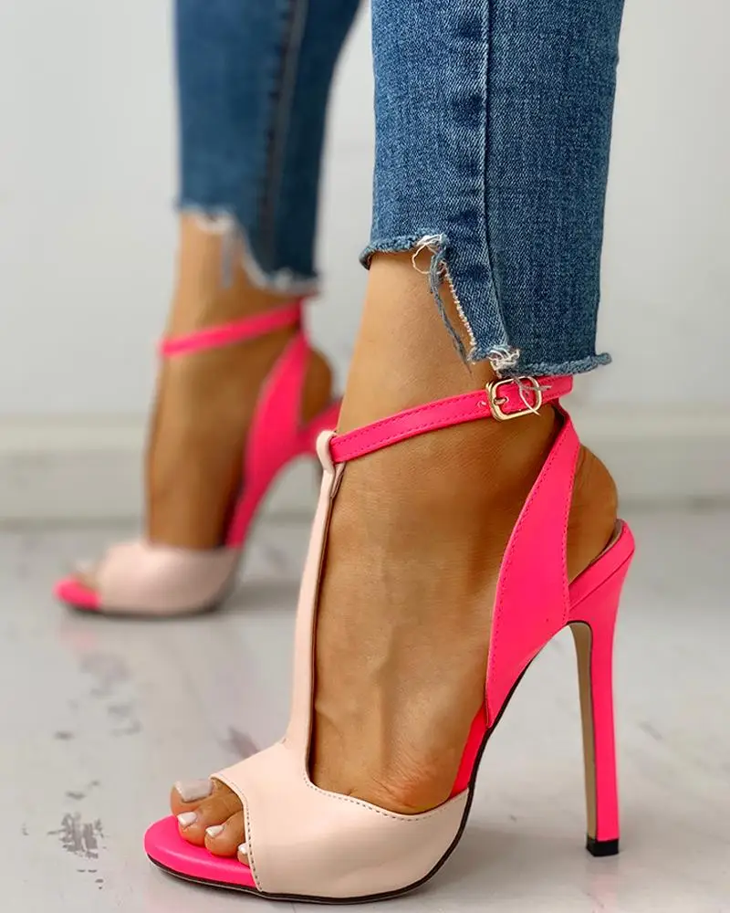 Peep Toe Colorblock Slingback Thin 