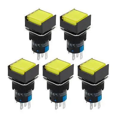 

5 x Yellow Light Squared Cap Latching 1NO 1NC Panel Push Button Switch DC 24V