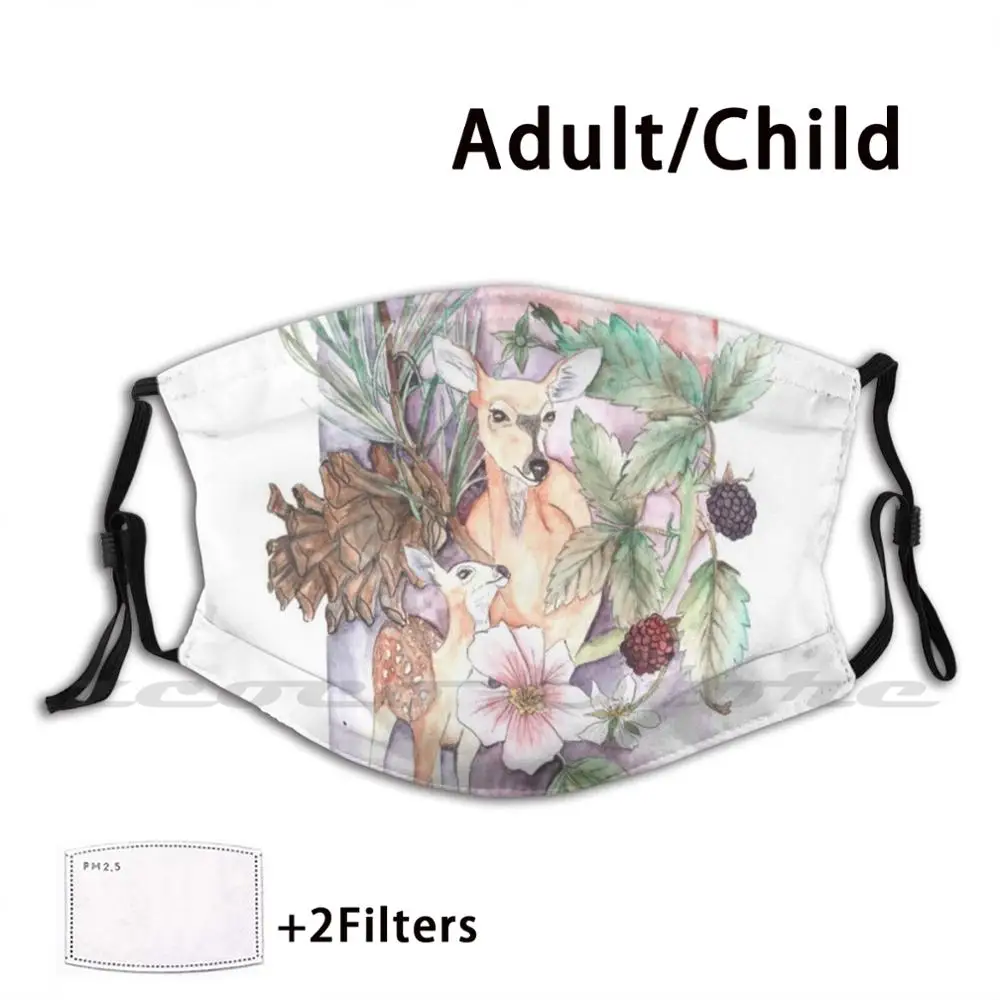 Mother Washable Trending Customized Pm2.5 Filter Mask Animal Roe Mom Animals Deer Plants Natural Nature Watercolor | Аксессуары для