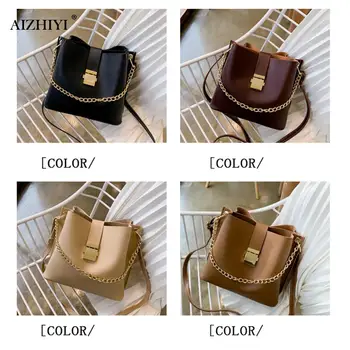 

Fashion PU Leather Shoulder Messenger Bag Women Solid Color Bucket Large Capacity Crossbody Handbag Purse