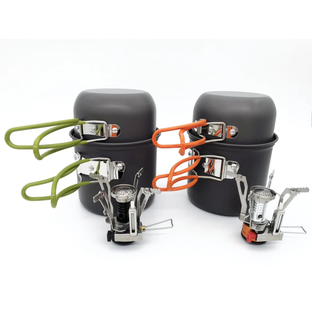 Aluminum Outdoor Camping Hiking Tableware Portable Cookware Cooking Picnic Set Pot Non-stick Cookware Bowls Set