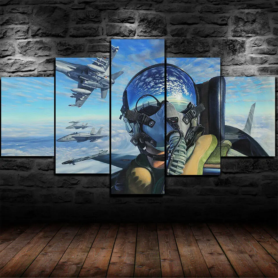 

Pilote Jet Fighter Air Force Poster 5 Panel Canvas Picture Print Wall Art Canvas Painting Wall Decor for Living Room No Framed