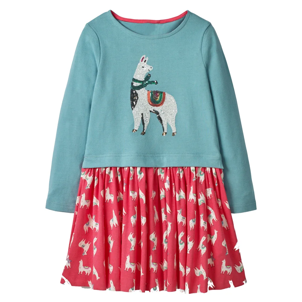 Платье с длинными рукавами и рисунком единорога; одежда для маленьких девочек; коллекция года; брендовые Зимние Детские платья для девочек; платье принцессы с аппликацией в виде животных; рождественское платье - Цвет: 97