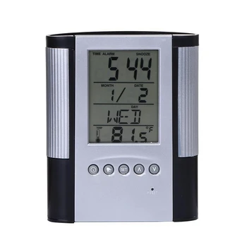

LCD Desk Pen Holder Pencil Container with Calendar Timer Alarm Clock Temperature