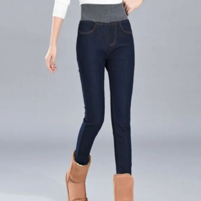 Женские зимние толстые теплые флисовые джинсы с высокой талией брюки Узкие уличные NFE99