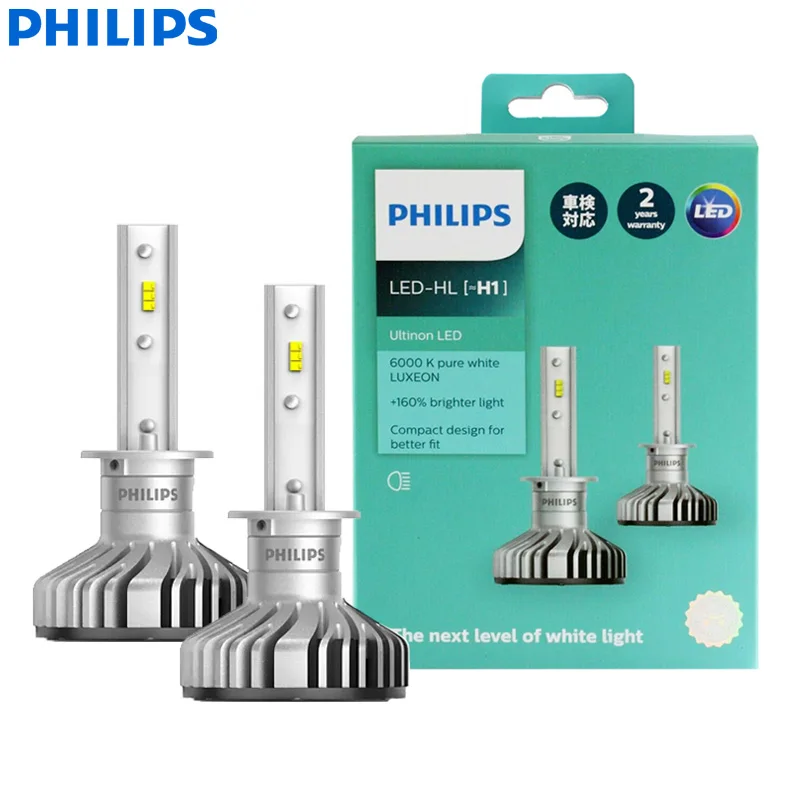Philips ultinon farol de led h1, 12v, 20w, 11258ulx2, 6000k, branco