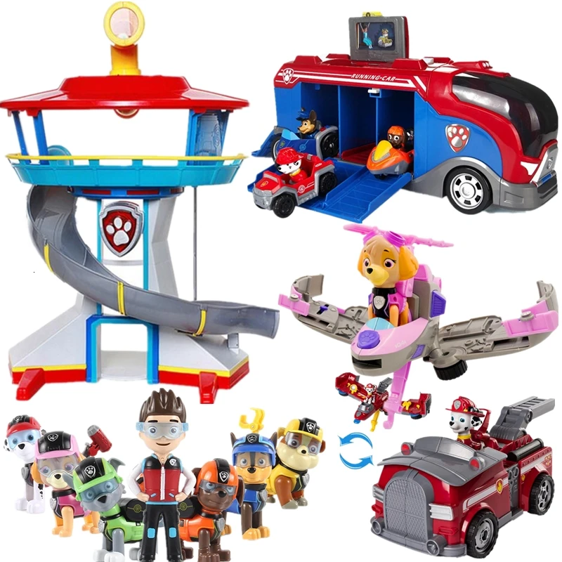 

PAW paterol toy bag figure skating cute dog and inertia vehicle cruise bus rescue vehicle observation tower Children gift