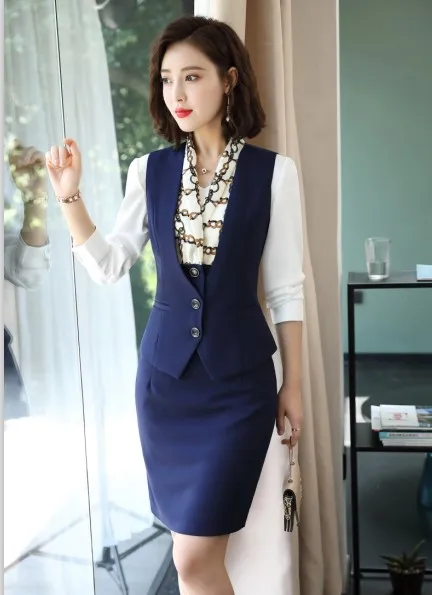 Navy vest and skirt Naviu, новая мода, высокое качество, верхняя одежда, жилет для офиса, для девушек, формальный жилет, рабочая одежда - Цвет: Navy vest and skirt