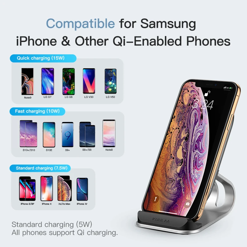Беспроводное зарядное устройство KUULAA Qi 15 Вт для iPhone X XS 8 XR Samsung S9 Xiaomi быстрая