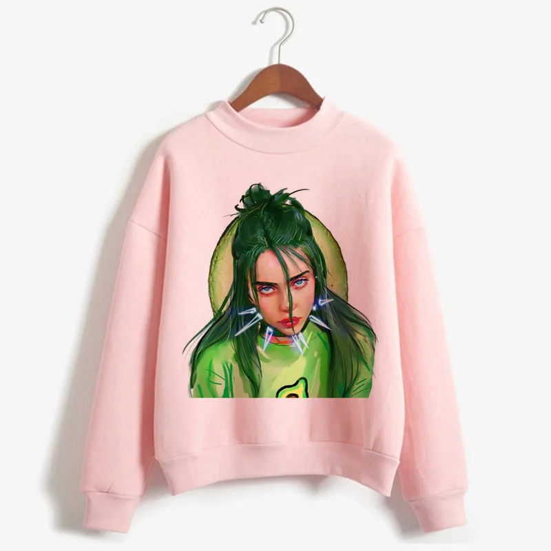  Billie Eilish Harajuku Funny Cartoon Turtleneck Hoodies Women Autumn Winter Warm Bad Guy Graphic Sw