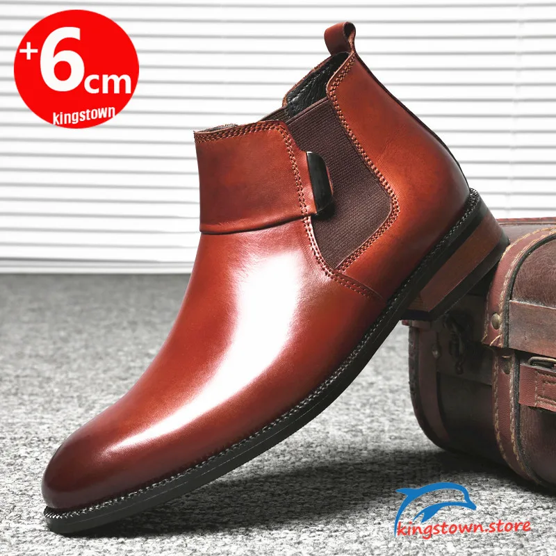 Chelsea Boots Ankle Men Army Warm Elevator Shoes High Increase Insole 6cm Height Winter Business Outdoor Man Cow Leather