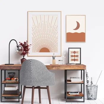 

Abstract Beige Moon Sune Landscape Wall Art Pictures Canvas Painting Posters and Prints Interior for Living Room Home Decoration