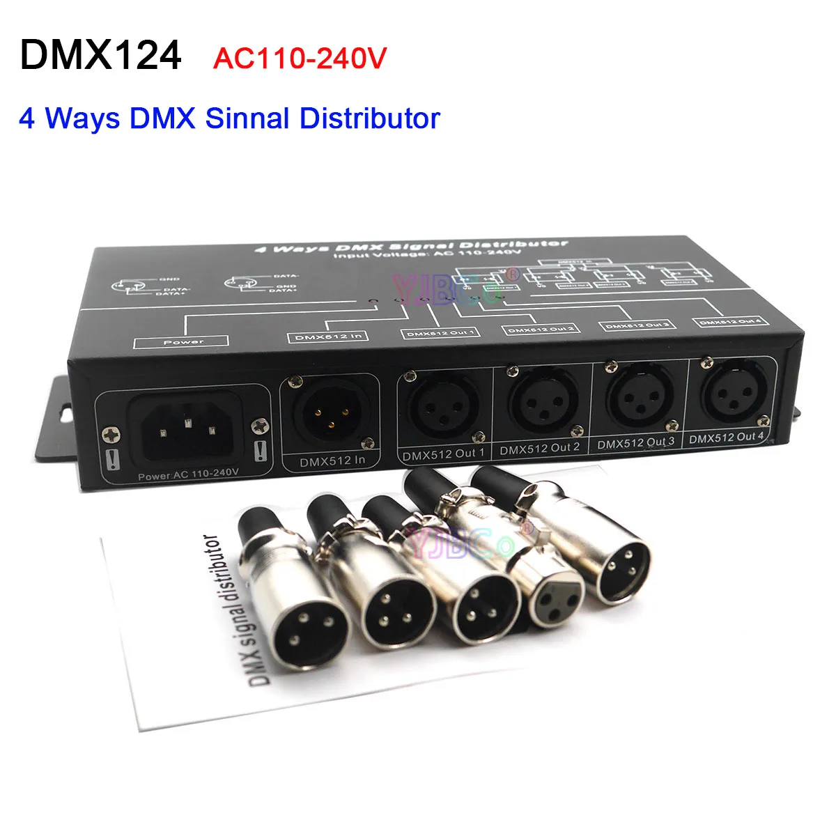 DMX512 сплиттер усилителя DMX124 DMX повторитель сигнала 4CH 4 выхода порта 4 способа DMX Sinnal дистрибьютор; AC100V-240V вход