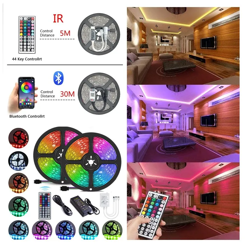 Luzes de tira led bluetooth rgb 5050 2835 fita de fita de lâmpada flexível infravermelha com diodo dc 12v 5m 10m 20m 32.8ft decoração para casa