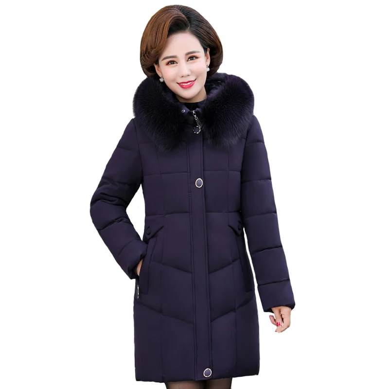 Зимняя куртка размера плюс 5XL, Женская парка с капюшоном, меховой воротник, высокое качество, тонкий женский пуховик для среднего возраста, хлопковая куртка, зимнее пальто