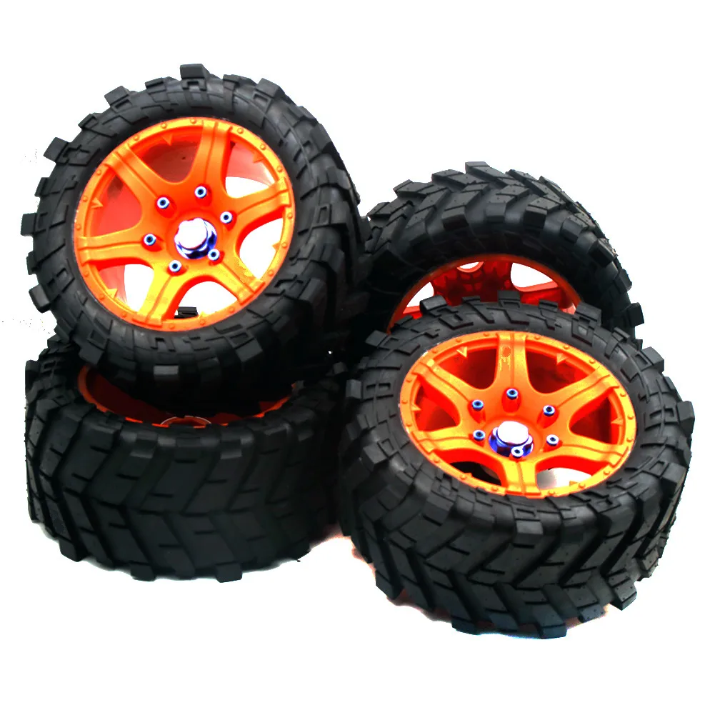 Orange Hub Blue Nut1 Комплект колесных шин Размер шин: 220 мм* 105 мм с колпачком колесной гайки(4 шт.) подходит для/5 Traxxas TRX X-Maxx XMAXX RC автозапчасти - Цвет: Orange Hub Blue Nut1