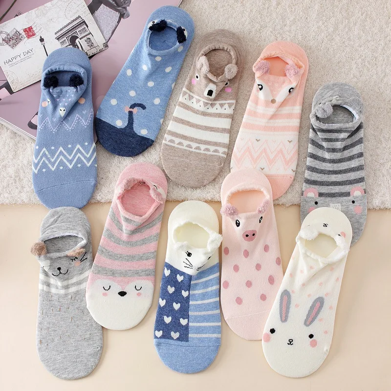 10 stück = 5 Pairs Nette Harajuku Baumwolle Socken Frauen Set Cartoon Knöchel Socke Hausschuhe Frauen Koreanische Stil Lustige Niedrigen cut Kurze Socken socken damen set füsslinge damen sommer socken damen