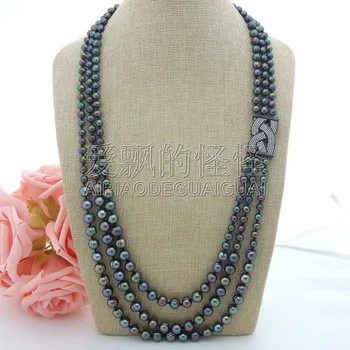 

N042806 29'' -33" 10mm Black Pearl Necklace CZ Pendant