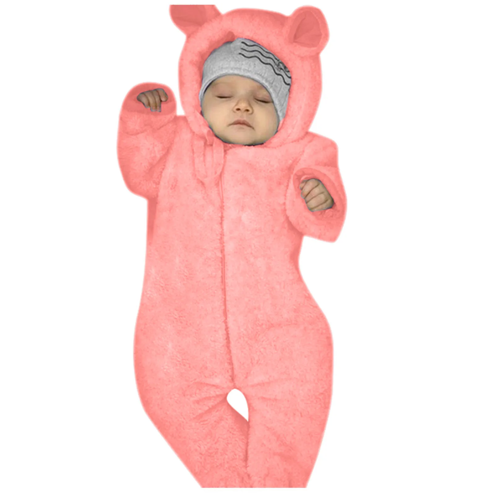 Newborn Baby Romper Winter Fleece Jumpsuit Infant Baby Girl Boy Bear Ears Footed Hooded Romper Fleece Jumpsuit Coat pour enfants baby clothes baby sleepsuit bear hooded jumpsuit