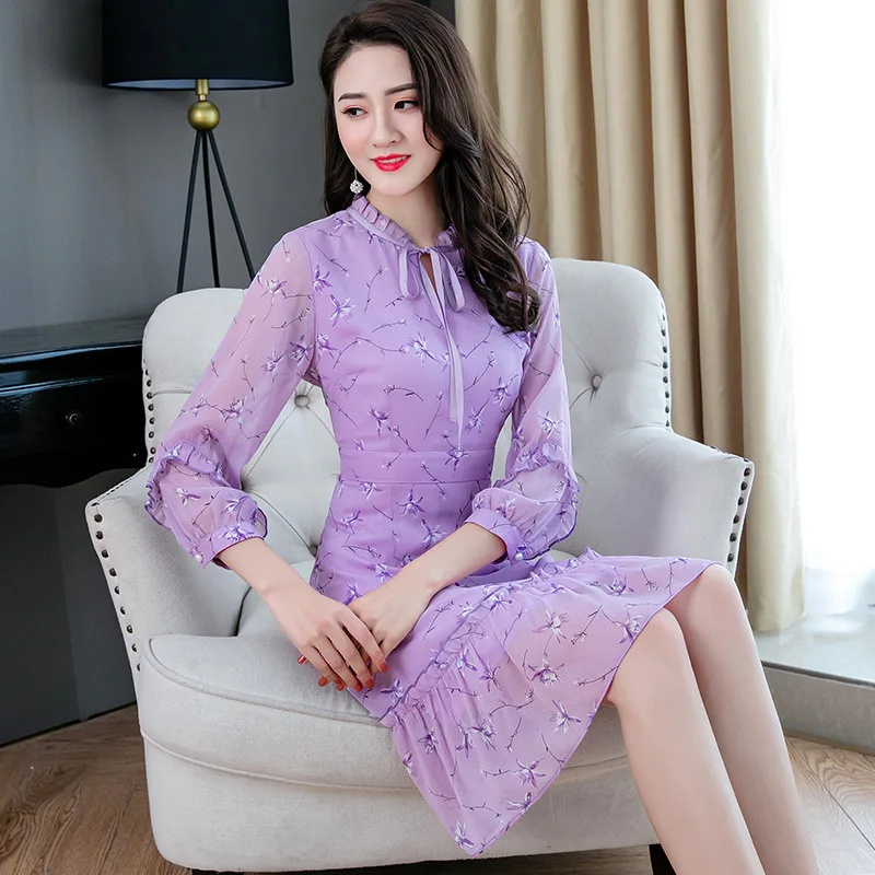 

Chiffon Shirt Floral Dress Female Autumn 2020 Popular Fairy High Waist Middle Long Skirt Girlfriends Skirt