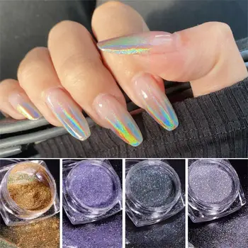 

Holographic Powder on Nails Laser Silver Glitter Chrome Nail Powder DIP Shimmer Gel Polish Flakes for Manicure Pigment Glitter