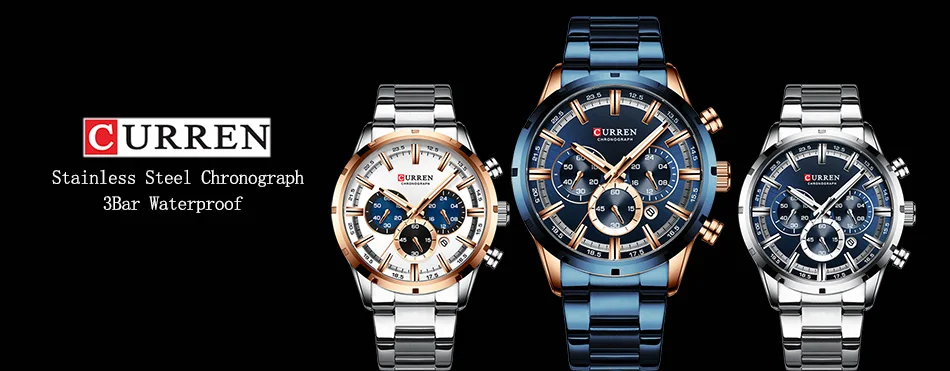 CURREN Мужские часы люксовый бренд хронограф большой циферблат Мужские наручные часы синий сталь кварцевые Креативные мужские часы золотой