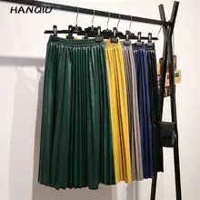 Модная юбка из искусственной кожи, женская черная плиссированная юбка kawaii, осенняя эластичная юбка с высокой талией, Корейская юбка миди в стиле стимпанк