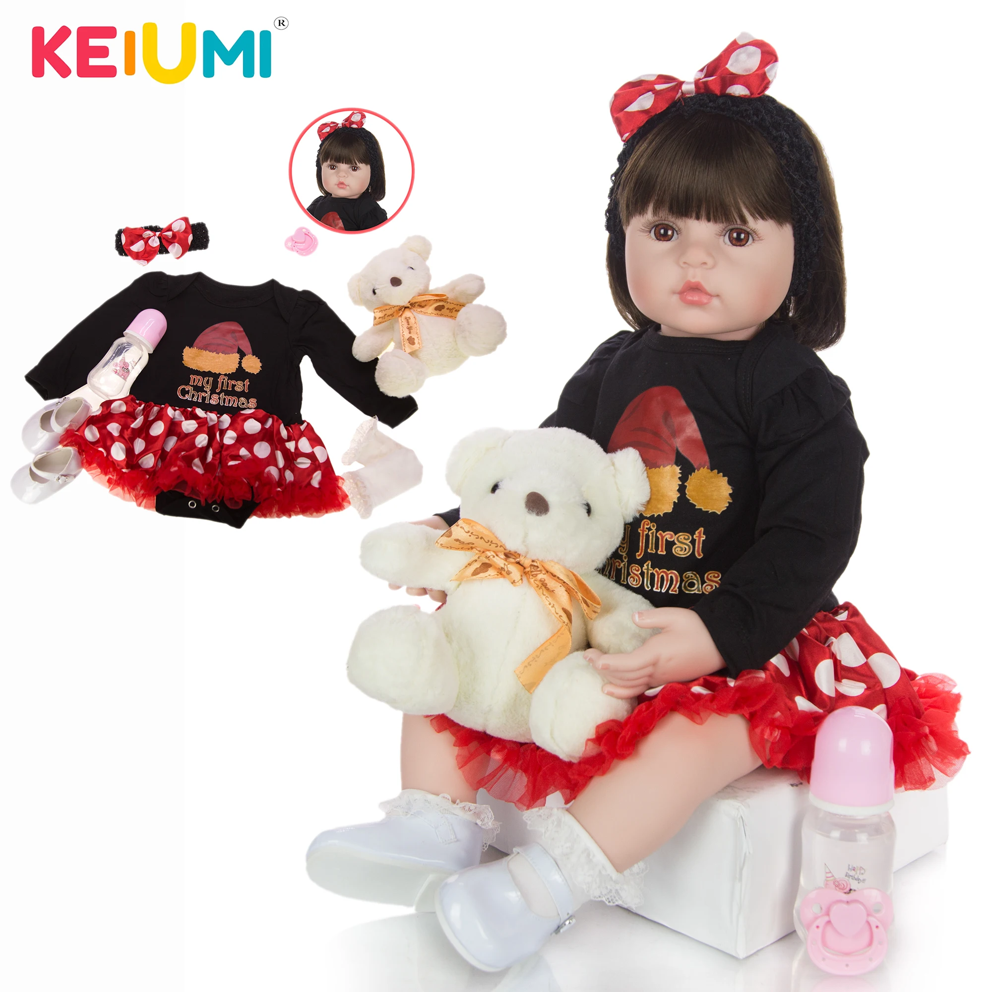 KEIUMI рождественский стиль реалистичный силиконовый Reborn Menina Boenca 24 дюймов принцесса Reborn Baby Doll для детского дня подарок