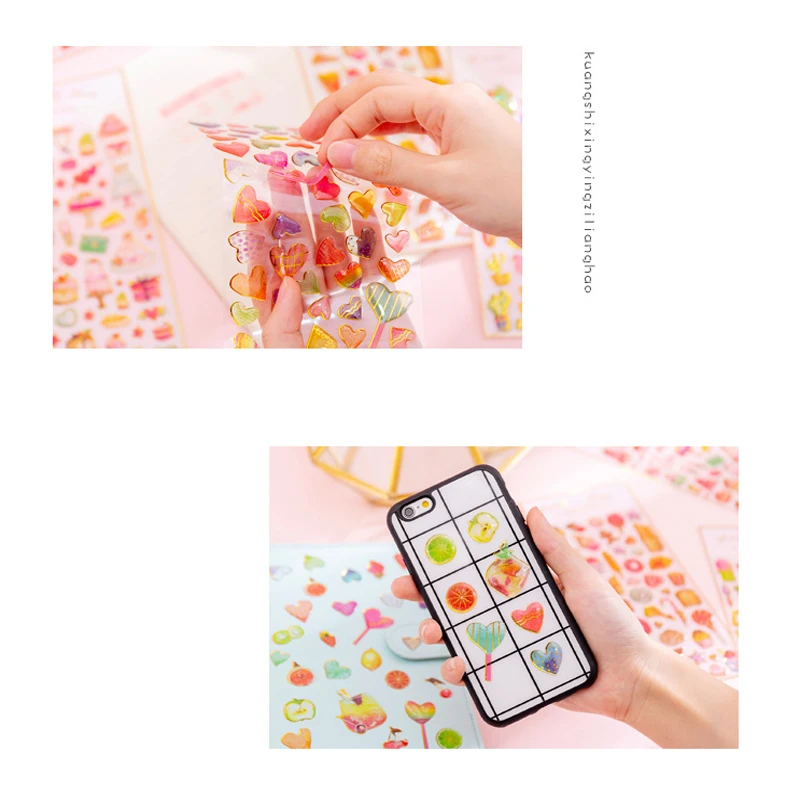 30packs Colorful Crystal Epoxy Planner Sticker Fruit DIY Scrapbook Sticker Diary Sticky Vsco Girl Phone Decoration Stickers