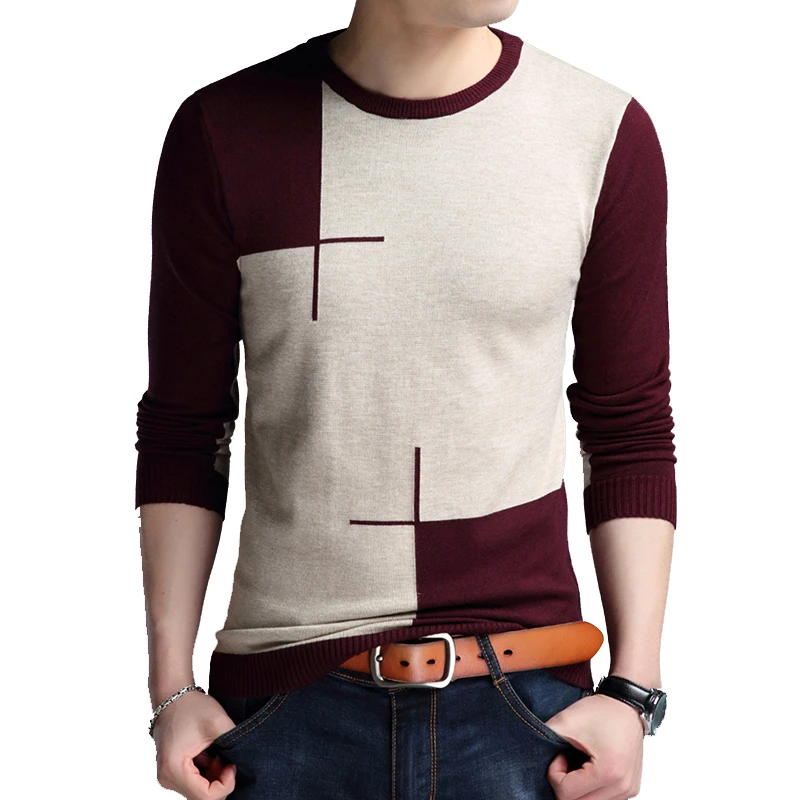 Red Pullovers BROWON, мужской брендовый свитер, весна-осень, мужской свитер с длинными рукавами и круглым вырезом, отлитая трикотажная рубашка, тонкие хитовые цветные облегающие свитера для мужчин - Цвет: Red Pullovers