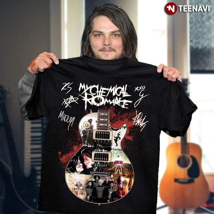 Men T Shirt My Chemical Romance Rock Band Guitar Signatures Women tshirts |
