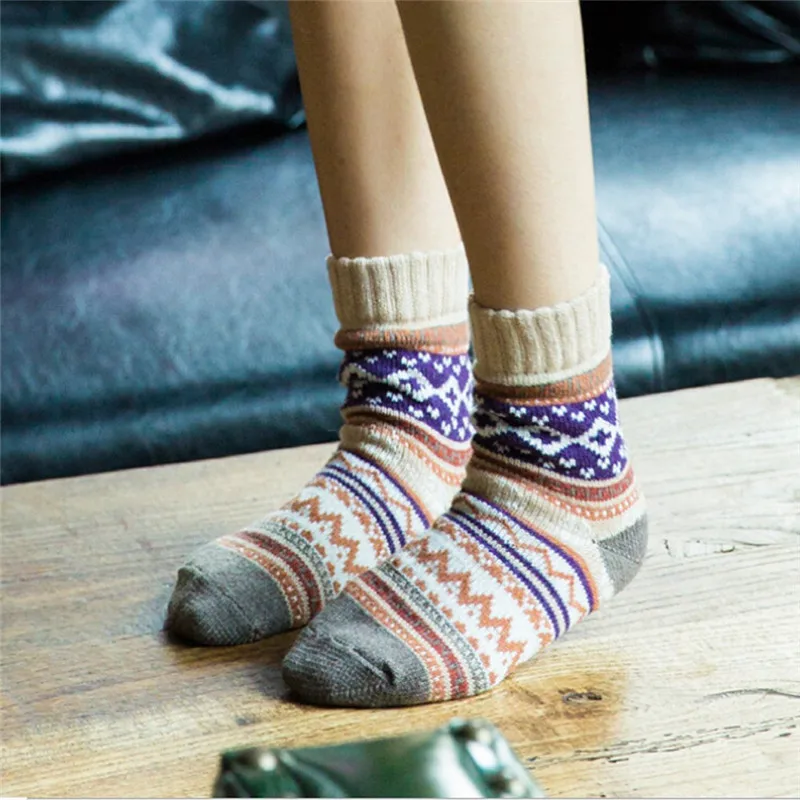 Womens Vintage Winter Geometry Dot Print Sock Soft Warm Thick Cold Knit Wool Crew Comfortable Cotton Exquisite Soxs | Мужская одежда