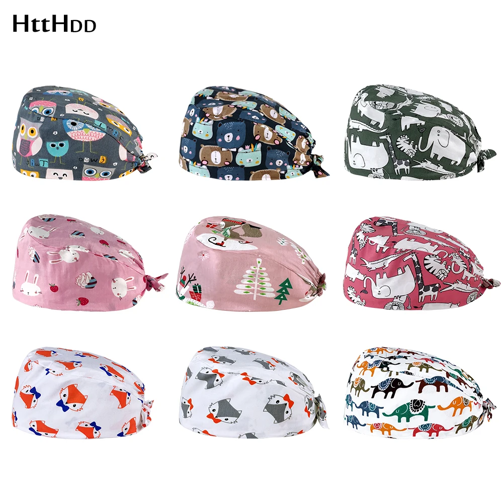 

12009Wholesale New Cotton adjustable work hat Pet cap Scrub hat Beauty salon hat Breathable cartoon print Pet grooming working