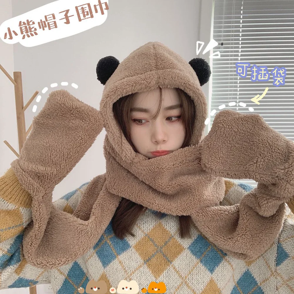 New Winter Plush Hat Scarf Gloves Set 