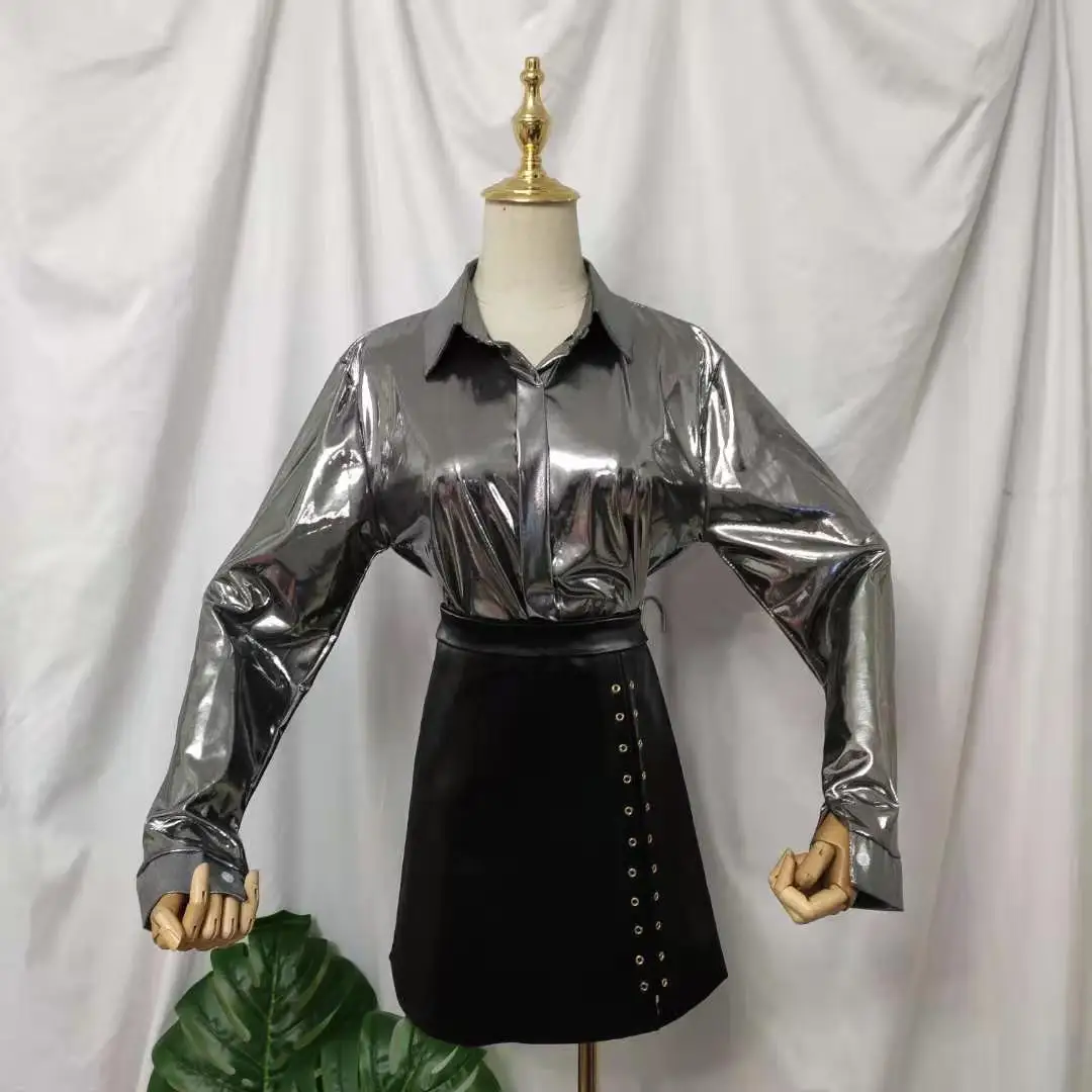 

Metal Shiny Shirt New Winter Fashion Retro Light Ripe Long-Sleeve Blouse Top Women's Blusas Mujer De Moda 2020 Blusa Feminina