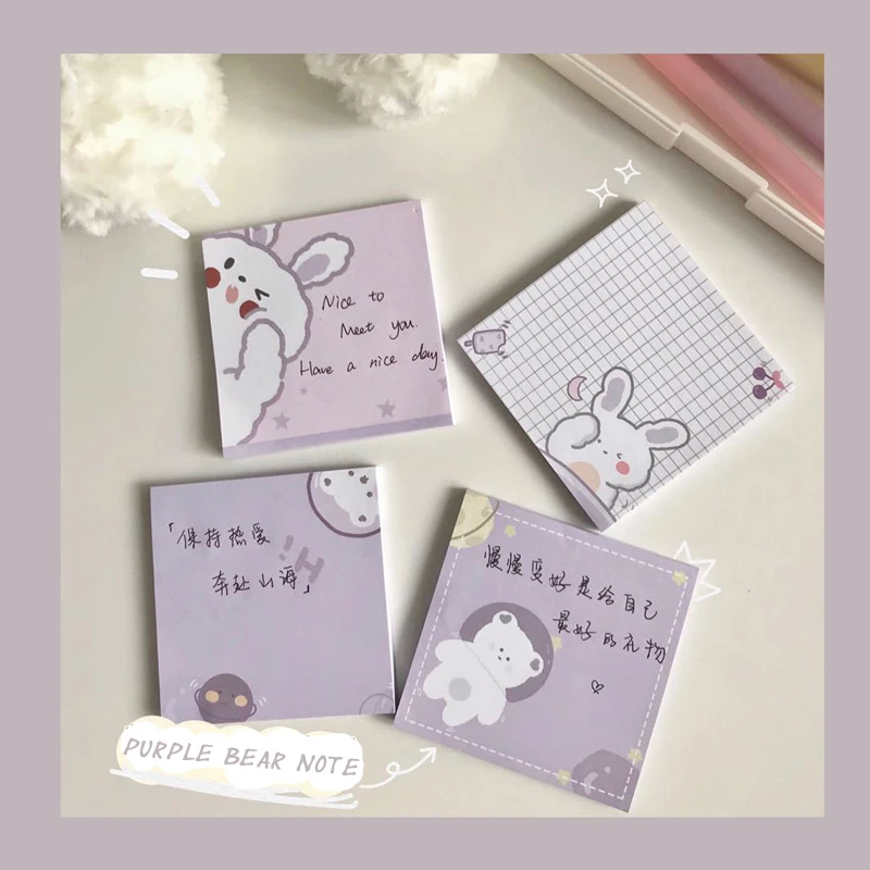 

Korean Ins Kawaii Rabbit Bear Purple Memo Pad 50 Sheets Cartoon Cute Small Notebook Student Notes Paper office School Stationery