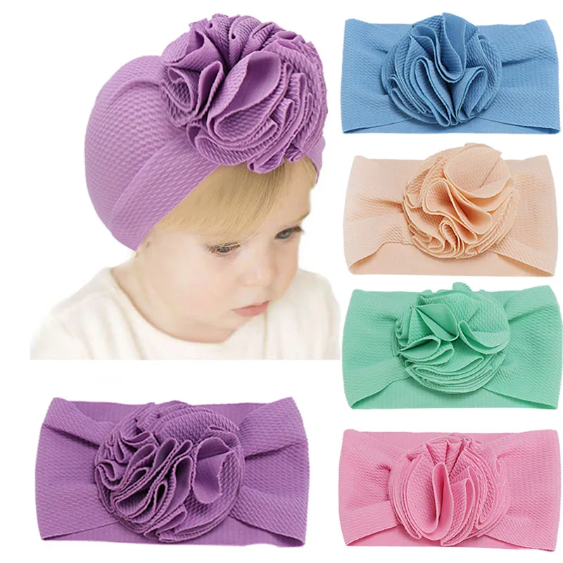 

2021 Flower Baby Hats Winter Warm Turban Headwraps Kids Newborn Toddler Wide Side Headband Cap Hair Accessories Headwear